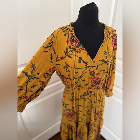 Knox Rose | Yellow Summer Floral Long Sleeves Dress - Size M - Picture 2 of 7